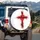Red Cross Jesus Calligraphy - Christian Faith Display for Believers Spare Tire Cover - 3