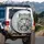 Snow Leopard Electric Blue Eyes White Grey Fur Cold Mountain Habitat - Wildlife Lover Gift Spare Tire Cover - 3