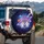 Cartoon Astronauts Purple Planet Cosmic Scene - Space Lover Gift Spare Tire Cover - 3
