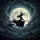 Witch on Broomstick Full Moon Storm Clouds - Halloween Party Fantasy Lover Spare Tire Cover - 6