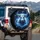 Majestic White Bull Head Lightning Electric Blue Cosmic Nebula - Wildlife Lover Gift Spare Tire Cover - 3
