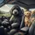 Grey Poodle Golden Retriever Puppies Car Road Trip - Dog Lover Gift Spare Tire Cover - 6