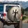 Distorted Spectral Figure Bloody Hands Against Frosted Glass - Horror Fan Gift Spare Tire Cover - 3