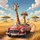 Giraffes Driving Classic Red Convertible African Savanna - Safari Adventure Gift for Giraffe Lovers Spare Tire Cover - 6