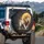 White Lion Golden Mane Sun Celestial Dust Charcoal Background - Wildlife Lover Gift Spare Tire Cover - 3