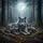 Grey Wolf Pups Forest Floor Pine Trees Full Moon Autumn Leaves Night Scene - Wildlife Lover Gift Spare Tire Cover - 6