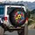 Multiple Soccer Balls Paint Splatters Grunge Textures Black Background - Sports Fan Gift Spare Tire Cover - 3