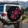 Fuchsia Pink Paw Print Symbols On Black Background - Pet Lover Home Decor Gift Spare Tire Cover - 3