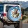 Four Curious Wide-Eyed Cats Dog Group Brilliant Blue Sky Clouds - Pet Lover Gift Spare Tire Cover - 3