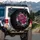 Fuchsia Rose Black Petals White Outline Botanical Leaves Star Mist - Car Accessory Gift Spare Tire Cover - 3