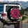 Fuchsia Rose Black Leaves White Starbursts - Luxury Home Decor Gift for Rose Lover Spare Tire Cover - 3