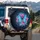 Iridescent Morpho Butterfly Pink Tropical Flowers Scrollwork - Wildlife Lover Gift Spare Tire Cover - 3