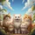 Fluffy Expressive Cats Blue Sky Clouds - Outdoor Lover Gift for Cat Lovers Spare Tire Cover - 6