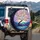 Pink Cherry Blossom Full Moon Mountain Lake Landscape - Nature Lover Gift Spare Tire Cover - 3
