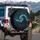 Deep Teal Blue Wave Stars Geometric Lines - Automotive Accessory Gift Spare Tire Cover - 3