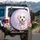 Maltese Puppy Dark Eyes Pink Checkered Bow Tie Flowers - Dog Lover Gift for Pet Owners Spare Tire Cover - 3