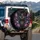 Black Cat Golden Filigree Purple Pink Blossoms Golden Vines Dark Leaves - Cat Lover Gift Spare Tire Cover - 3