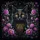 Black Cat Golden Filigree Purple Pink Blossoms Golden Vines Dark Leaves - Cat Lover Gift Spare Tire Cover - 6