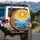 Stained Glass Golden Sun Flowing Ocean Waves Luminous Sky - Travel Essentials Spare Tire Cover - 3