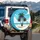 Sandy Beach Palm Trees Ocean Waves Aqua Blue Sky White Clouds - Tropical Travel Essential Gift Spare Tire Cover - 3