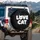 Love Cat Face Text Ears, Playful Cat Silhouettes, Paw Prints - Cat Lover Gift Spare Tire Cover - 3