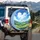 Fluffy Heart Clouds Green Hills Path - Outdoor Adventure Gift for Nature Lover Spare Tire Cover - 3