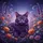 Plush Purple Cat Golden Eyes Floral Field Cosmic Twilight - Cat Lover Gift Spare Tire Cover - 6