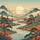 East Asian Winding River Mountain Pine Trees Sun Clouds - Home Decor Gift Spare Tire Cover - 6
