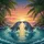 Dolphins Touching Noses Tropical Sunset Palm Trees - Ocean Lover Gift Spare Tire Cover - 6