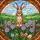 Brown Easter Bunny Wooden Fence Decorated Eggs Purple Flowers Meadow - Spring Home Decor Gift Stained Glass Suncatcher - 5