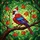 White Red Cardinal Bird Prominent Crest Autumn Leaves Branch - Bird Lover Home Decor Gift Stained Glass Suncatcher - 5