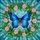 Blue Butterfly Spread Wings Pink Flowers Green Vines - Home Decor Gift for Butterfly Lover Stained Glass Suncatcher - 5