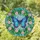 Blue Butterfly Spread Wings Pink Flowers Green Vines - Home Decor Gift for Butterfly Lover Stained Glass Suncatcher - 1