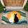 White Black Cat Pair Sun Abstract Landscape - Home Decor Gift Cat Lover Doormat - 1