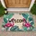 Pink Flamingos Welcome Monstera Leaves Rustic - Home Decor Gift for Entertaining Doormat - 1