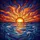 Half Submerged Sun Wavy Clouds Rolling Ocean Waves - Home Decor Gift Stained Glass Suncatcher - 5