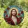 Jesus Christ Bust Rose Bloom Foliage Mosaic Halo - Home Decor Gift for Faith Lover Stained Glass Suncatcher - 1