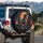 Roaring Green Tyrannosaurus Rex Orange Moon Prehistoric Jungle Landscape - Dinosaur Lover Gift Spare Tire Cover - 3