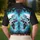 Symmetrically Mirrored White Skull Heads and Glowing Cyan Flames - Skull Lover Gift Men's Polo Shirt - 5