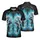 Symmetrically Mirrored White Skull Heads and Glowing Cyan Flames - Skull Lover Gift Men's Polo Shirt - 3