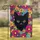 Black Cat Glowing Yellow Eyes Fuchsia Purple Floral - Home Decor Gift for Cat Lover Garden Flag - 1