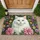White Cat Pink Dahlia Garden Blooms & Greenery - Home Decor Gift for Garden & Cat Lover Doormat - 1