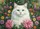 White Cat Pink Dahlia Garden Blooms & Greenery - Home Decor Gift for Garden & Cat Lover Doormat - 7
