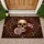 Aged Bone Skull Crimson Roses Golden Bronze Baroque Scrollwork - Gothic Home Decor Gift Doormat - 1
