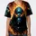 Blue Teal Hooded Skull Glowing Eyes Gnarled Chains Fiery Scene - Dark Fantasy Lifestyle Wear Baseball Jersey - 3