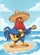 Cartoon Rooster Sombrero Guitar Beach Ocean Landscape - Summer Vacation Gift for Music Lovers Baseball Jersey - 6