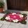 Large Rounded Five-Petal Floral Pink White Peach Blooms Olive Green Field - Everyday Home Accent Doormat - 5