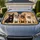 French Bulldog Quartet On Beige Woven Texture For Dog Lovers Road Trip Decor Gift Car Sunshade - 1