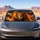 Fiery Lion With Golden Eyes And Stormy Desert Flames For Bold Wildlife Adventure Lovers Car Sunshade - 4