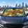 Mosaic Crested Gecko With Tropical Leaves For Reptile Lovers Summer Road Trips Decor Car Sunshade - 5